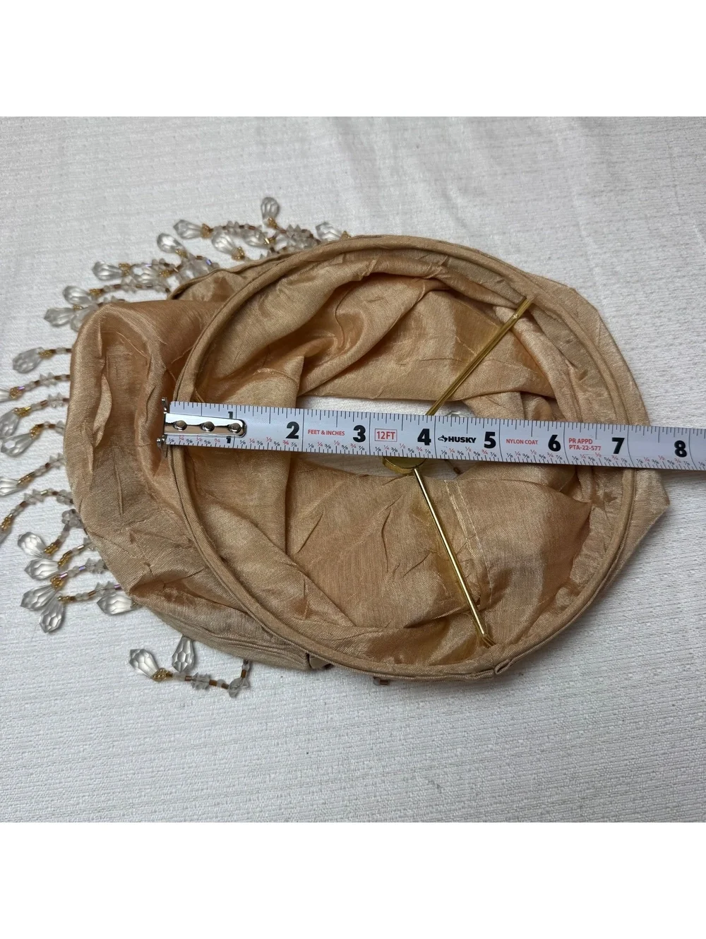 Vintage Gold Silk Bell Lamp Shade With Beaded Crystal Fringe 7 Inch